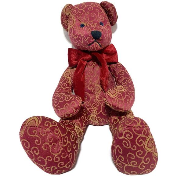 Pier 1 Imports Red Scroll Teddy Bear 16" Tall With Bow Tie - Picture 1 of 6